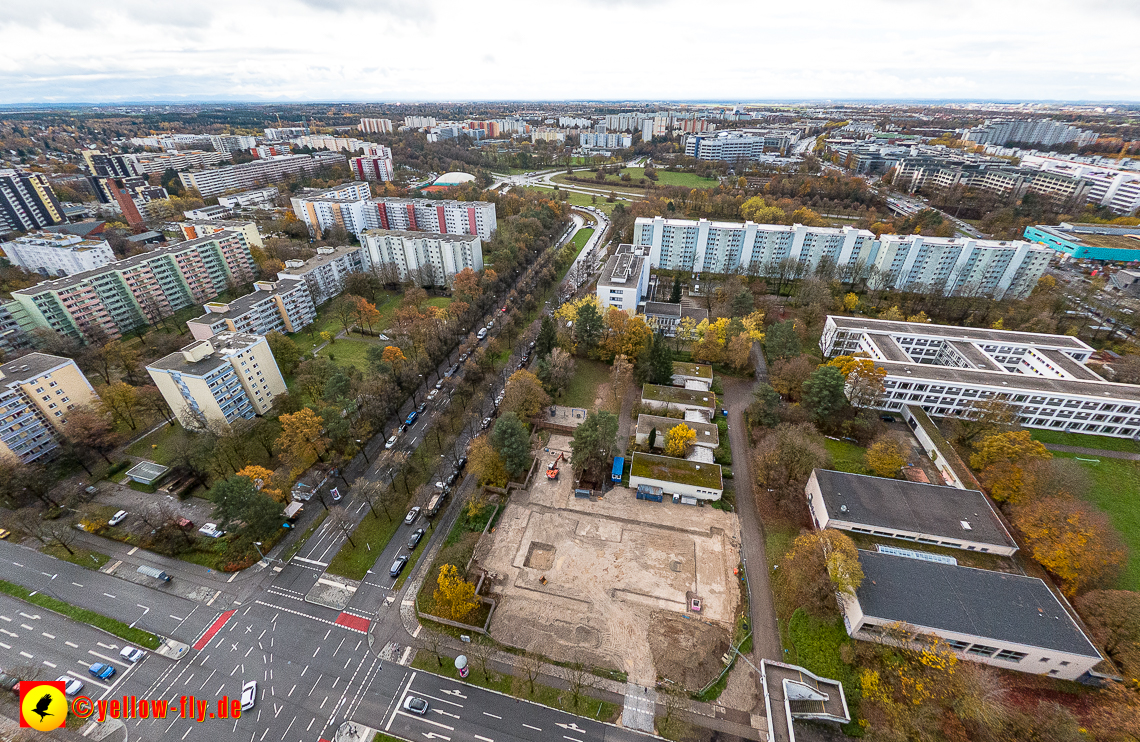19.11.2022 - Luftbilder von der Baustelle an der Quiddestraße 'Haus für Kinder' in Neuperlach